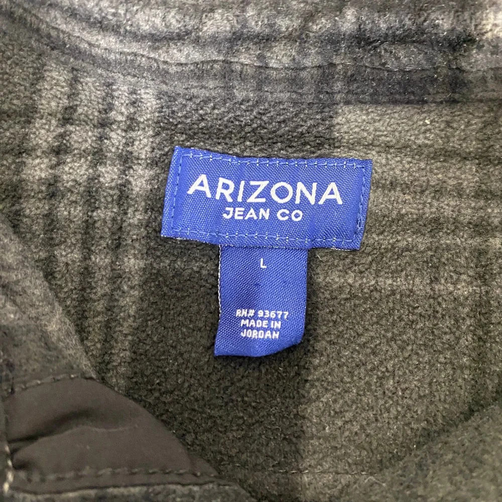 Arizona Jean Co‎ Fleece Shirt Jacket Snap Front Men's Large Grey Black Plaid